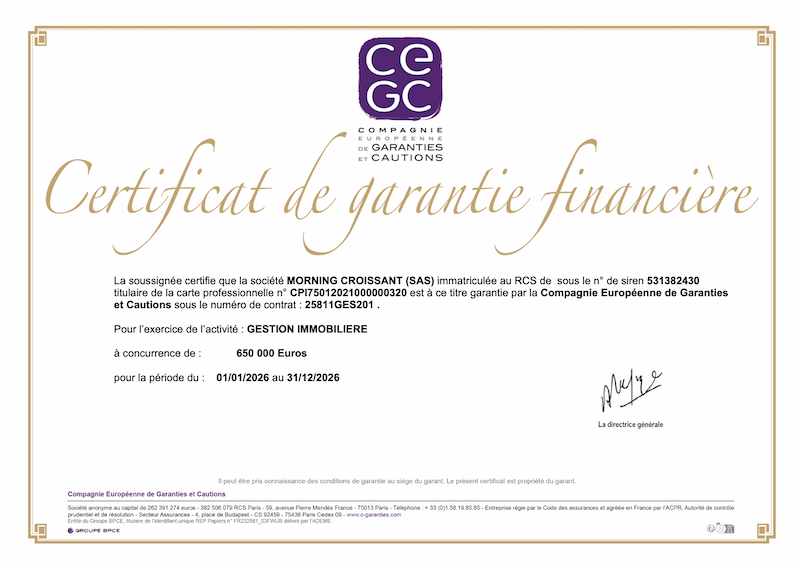 Certificat de garantie financiere