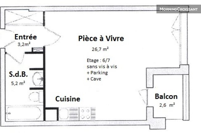 Large studio with balcony - parking
